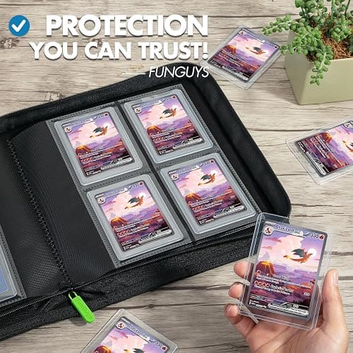 FunGuys Toploader Binder, Trading Card Binder Storage,128 4 Pocket Top Loader Pokemon Binder, Card Collection for Yugioh, MTG, TCG, Card Folders for Trading Cards - Black and Black thumbnail 6