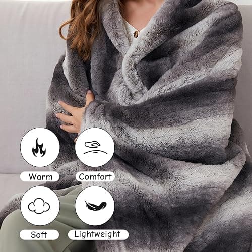 Soypipo Electric Heated Throw Blanket 50"x60", Grey White Striped Faux Fur Plush with 4 Heat Settings & 2/4/8/10H Auto Shut-Off, Overheat Protection, Machine Washable thumbnail 2