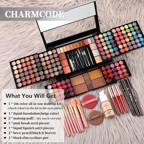 Professional Big Makeup Kit for Teens Girls & Women Full Kit, Beauty Case with Beginner Cosmetics Sets, All-in-One Make Up Gift Box with Lipgloss, Eyeshadow,Blush,Highlight,Brow&Liner Pens,Brush,etc thumbnail 2