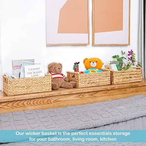 VATIMA Hyacinth Large Wicker Basket 15.5x10.8x6.2" - Rectangular, Wooden Handles, Shelf Organizer thumbnail 8