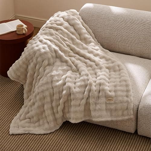 Bedsure Cloud Bubble Blanket, Soft Cozy Throw, Beige, 50"×60" | Lightweight Decorative, Fleece, Couch/Sofa/Bed, Soft, Cute, Gifts for Women, Room Decor thumbnail 2