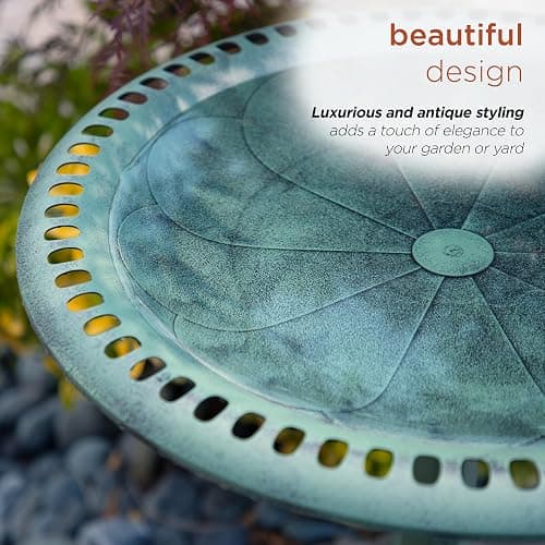 Alpine Corporation TEC116 Outdoor Aged Green Pedestal Birdbath with Scrollwork, 28" Tall, Green thumbnail 8