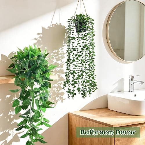 Der Rose 4Pcs Fake Plants Hanging Artificial Ivy Vine Faux Eucalyptus Hanging Plants, Boston Fern, String of Pearls for Living Room Aesthetic Bedroom Boho Kitche Wall Shelf Indoor Outdoor Decor thumbnail 7