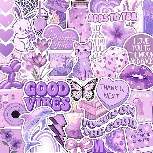 100Pcs Purple Aesthetic Stickers, Cute Girly Violet Stickers - Purple Decals for Water Bottles, Laptops - Lavender Aesthetic Stuff for Adults, Laptop Accessories - Image 1