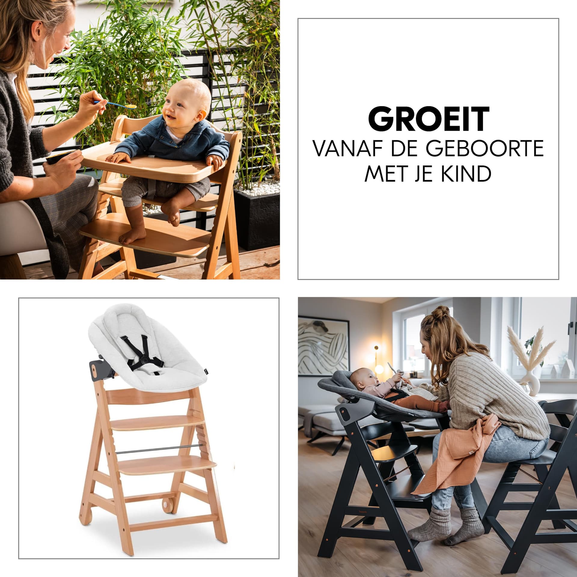 hauck Beta+ Newborn Premium High Chair from 0 Months - Wooden Children's Chair with Baby Bouncer (Baby Swing), Seat Cushion, Tray (Sun Lounger: Light Grey, Nature) thumbnail 9