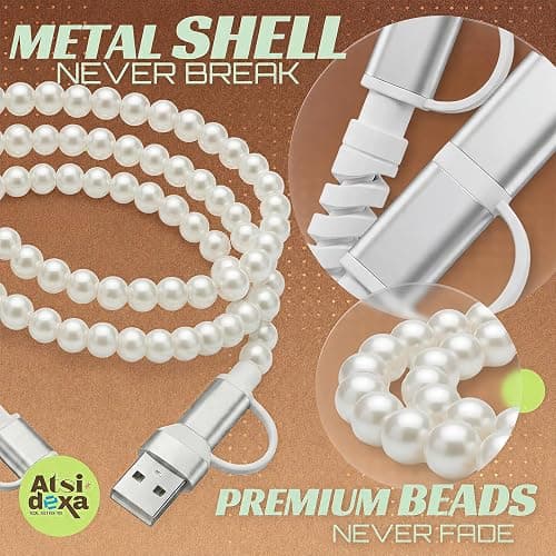 Atsidexa 4-in-1 Beaded Charging Cable, MFi Certified, Works with CarPlay, 3.3FT 60W Fast Charger Cord for iPhone 17/16/15/14/13/12/11, iPad, Samsung, Android and More (Pure Pearl) thumbnail 6