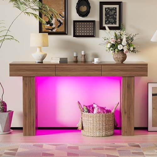 PAKASEPT 63-Inch Long Console Table with Colorful LED Lights and 3 Drawers, Wooden Rectangular Sofa Table Behind The Couch, Farmhouse Entryway Table for Entrance, Hallway, Living Room thumbnail 9