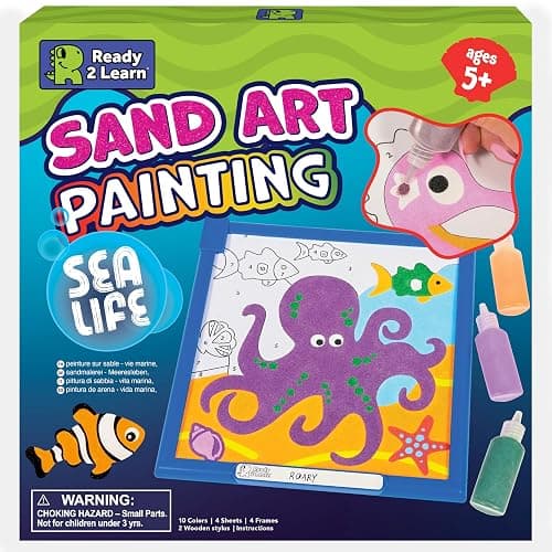 Ready 2 Learn Sand Art Gallery - Color by Number - Sea Life - Sand Art Kit for Kids - 10 Bright Colors - 4 Design Sheets with Frames - 2 Styluses - Image 1