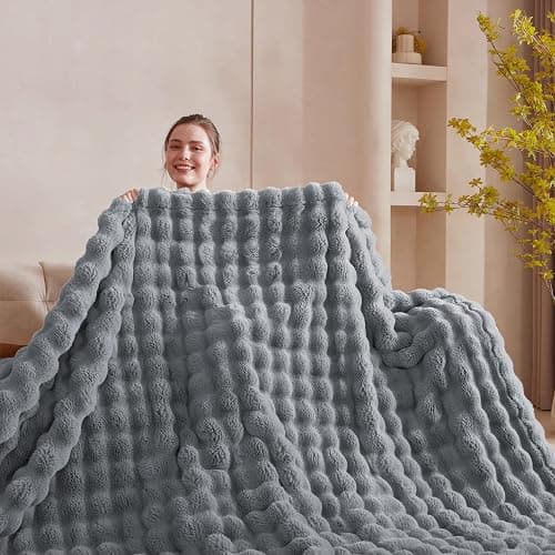 Serenhom 50x60 Inches Ultra-Soft Fuzzy Faux Fur Plush Throw Blanket - Thick, Warm Sherpa for Couch, Sofa, Bedroom, Camping - Decorative Blanket for Cozy Warmth, Bubble Grey thumbnail 2