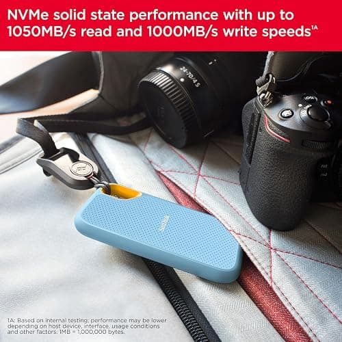 SanDisk 1TB Extreme Portable SSD - Up to 1050MB/s, USB-C, USB 3.2 Gen 2, IP65 Water and dust Resistance, Updated Firmware, Sky Blue - External Solid State Drive - SDSSDE61-1T00-G25B thumbnail 5
