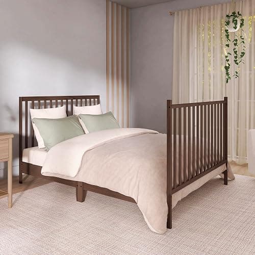 Dream On Me Synergy 5-in-1 Convertible Full Size Baby Crib, Smokey Oak | Converts to Toddler, Day & Full Size Bed, GREENGUARD Gold & BSA Verified, Straight Slat Rail, 3 Mattress Heights, 50 Lb Limit thumbnail 10