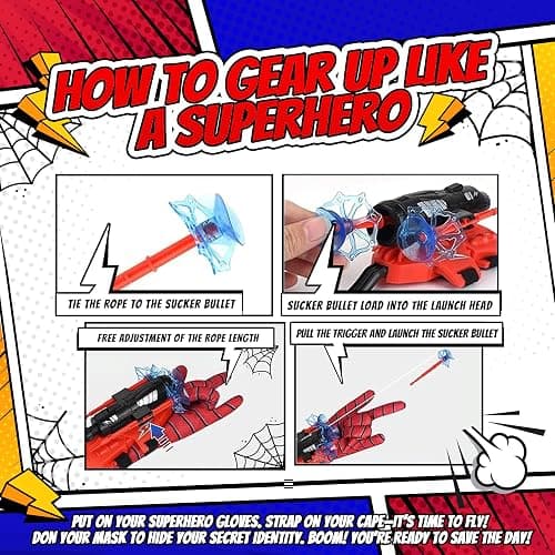 Superhero Web-Slinging Toy Set – Includes 2 Web Shooters, 2 Hero Masks, 2 Gloves, and 1 Cape – Ideal for Indoor and Outdoor Costume Role-Playing, Imaginative Play for Kids Ages 3+ thumbnail 3