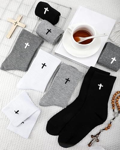 Shihanee 24 Pairs Cross Socks for Men Knit Religious Christian Crew Socks for Daily Pastor Clergy Gifts Christian Gifts thumbnail 3
