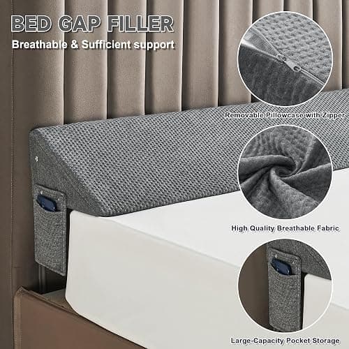 IFNOW Queen Size(60"x6"x10") Bed Wedge Pillow for Headboard, Mattress Gap Filler(0-8"), Bed Wedge for Gap Between Your Headboard and Mattress Dark Grey thumbnail 5