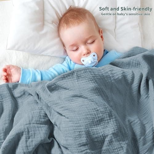 Muslin Swaddle Blankets for Newborn, 2 Pack Breathable Soft Receiving Blanket, Large 41 x 41 inches Swaddle Wrap Burping Clothes, Essentials Infant Shower Items. (Beige & Light Gray) thumbnail 5