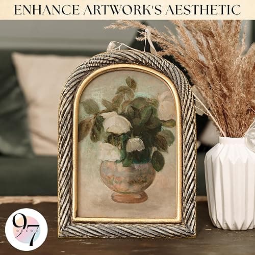 97 Decor Rustic 5x7 Gold Picture Frame- Gold Vintage Frame 5x7, Antique Ornate Photo Frame 5 By 7 Picture Frame, Arch Frame For Tabletop And Wall Hanging thumbnail 2