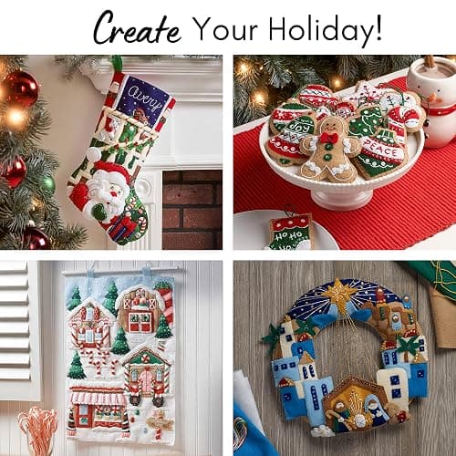 Bucilla, Holiday Housecats Felt Applique Wreath Making Kit, Perfect for DIY Needlepoint Arts and Crafts, 89490E thumbnail 3