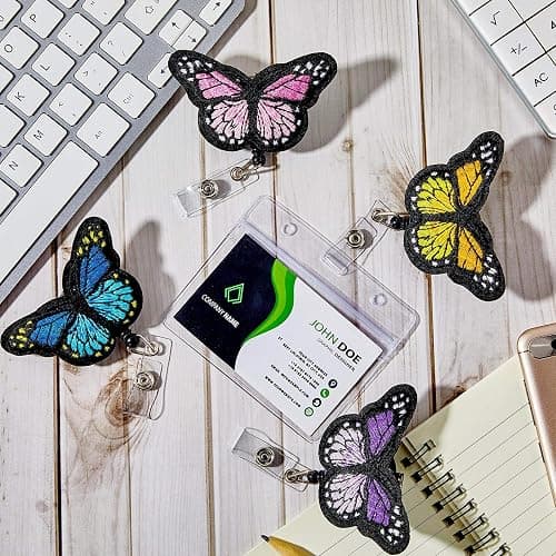 4 Pieces Butterfly Badge Reels Retractable Nurse Badge Holder Cute Butterfly ID Badge Reel with Alligator Clips for Nurses, Volunteers, Students, Teachers (Pink, Yellow, Cyan, Purple) thumbnail 5