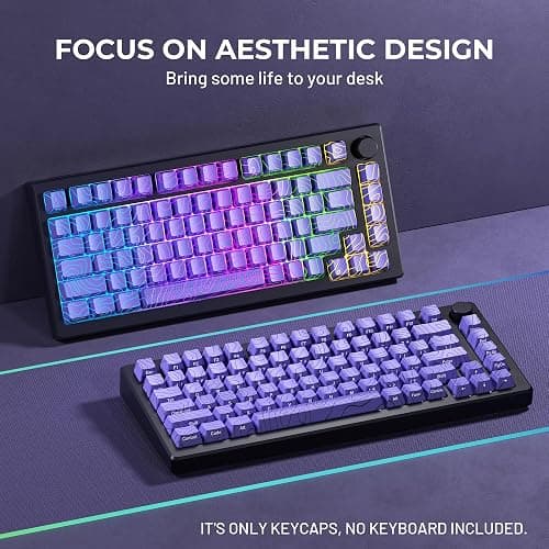 HITIME XVX Shine Through Keycaps w/IMD Tech, Custom Topographic Keycaps 60 75 100 Percent, Purple Key Cap Set 118 Keys Lines Backlit, OEM Profile Side Printed for Keyboards thumbnail 2