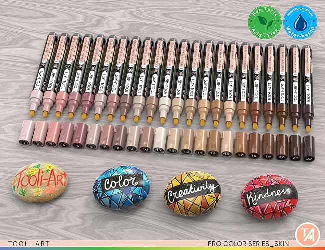 TOOLI-ART 22 Acrylic Paint Markers Paint Pens Pro Color Series Set 3mm Medium Tip for Rock Painting, Glass, Mugs, Wood, Metal, Glass Paint, Canvas, DIY. Non Toxic, Waterbased, Quick Drying (SKIN) thumbnail 3