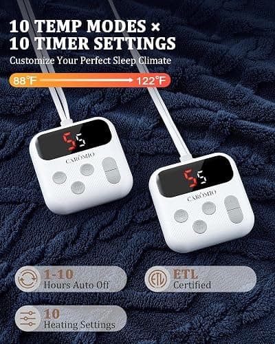 CAROMIO Electric Blanket Full Size - Thick Tufted Sherpa Heated Blanket with 10 Heating Levels and 10 Time Settings, ETL Certified Machine Washable Fast Heating Blanket Full 72"×84", Navy Blue thumbnail 4