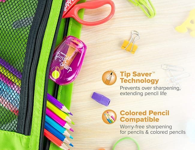 Bostitch Office Pencil Sharpener Twist-N-Sharp Colored Manual Small Pencil Sharpeners Hand Held, 1 Pack, Covered, Pink Portable Handheld Sharpener with Cover, PS1-PINK-EC - Single - Pink thumbnail 6