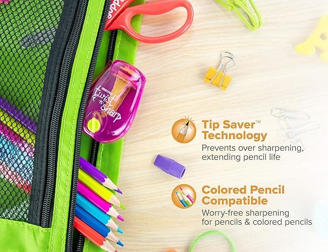 Bostitch Office Pencil Sharpener Twist-N-Sharp Colored Manual Small Pencil Sharpeners Hand Held, 1 Pack, Covered, Pink Portable Handheld Sharpener with Cover, PS1-PINK-EC - Single - Pink thumbnail 6