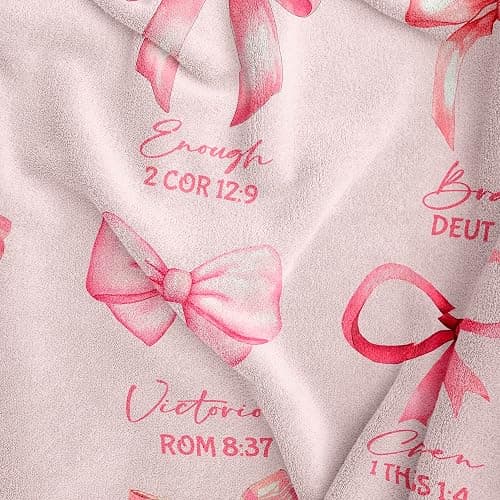Henazin Christian Gifts For Women, Bow Blanket 60"X50", Religious Catholic Gift For Woman, Baptism Confirmation Gift For Girls Pink, Inspirational Spiritual Birthday Present For Daughter Sister Friend thumbnail 4