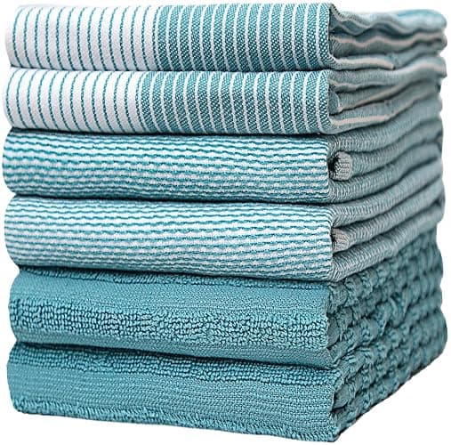 Premium Kitchen Towels (20”x 28”, 6 Pack) | Large Cotton Dish Towels | Flat & Terry Highly Absorbent Kitchen Linen Set with Hanging Loop | Aqua - Image 1