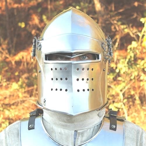Medieval Renaissance Detachable Visor Barbute 18 Guage Functional Helmet Armor Rustic Vintage Home Decor Gifts thumbnail 2