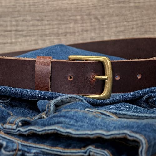 Ashford Ridge Made in England 34mm Full Hide Leather Belt with Brass Colour Buckle thumbnail 7