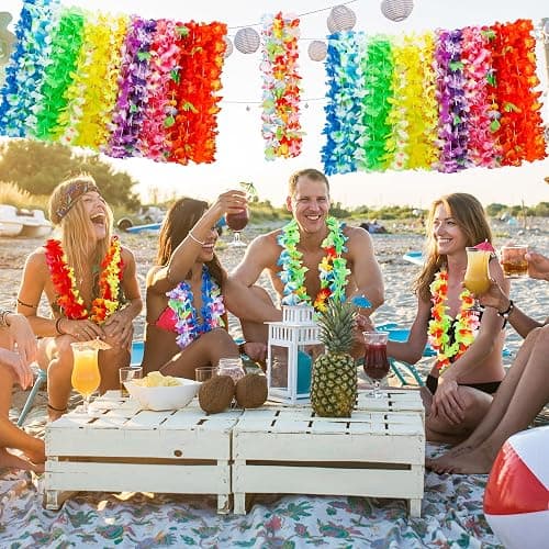 Hawaiian Leis, 24PCS Hawaiian Party Decorations Silk Flower Necklace | Colorful Luau Party Decorations, Tropical Designs Leis, Hula Dance Costume Accessories, Great for Summer Beach & Pool Party thumbnail 5