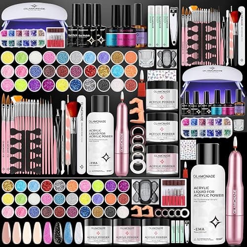 Glamonade Acrylic Nail Kit for Beginners: Professional Acrylic Nail Kit Set with Everything with Drill Powder Nail Art Starter Tech Kit at Home Salon Gift - Image 1