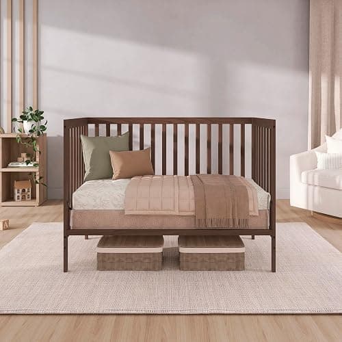 Dream On Me Synergy 5-in-1 Convertible Full Size Baby Crib, Smokey Oak | Converts to Toddler, Day & Full Size Bed, GREENGUARD Gold & BSA Verified, Straight Slat Rail, 3 Mattress Heights, 50 Lb Limit thumbnail 9