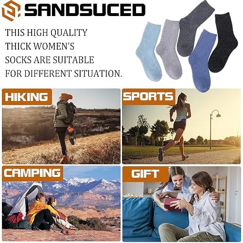 Sandsuced 5 Pack Merino Wool Boot Hiking Socks for Women Warm Winter Thick Thermal Cozy Work Soft Ladies Socks thumbnail 6