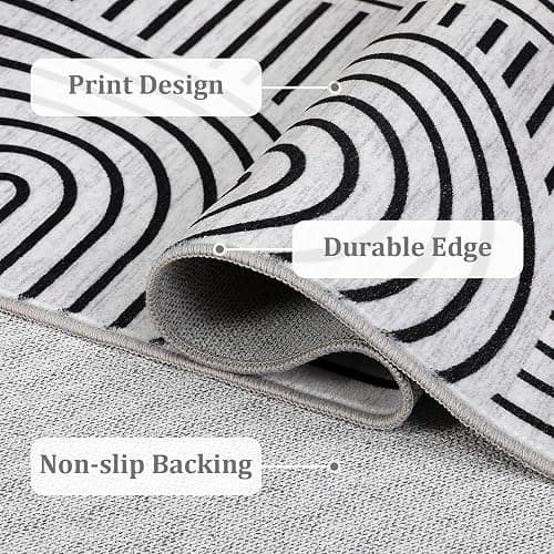 ROYHOME Washable Rug 5x7 Area Rugs for Living Room, Abstract Rug for Bedroom, Soft Rainbow Non Slip Rugs with Rubber Back, Low Pile Stain Resistant Boho Geometric Carpet for Dining Room, Blackwhite thumbnail 7