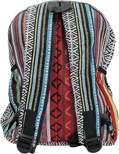 AUNERCART Hemp Backpack Cotton Canvas Stripe 13 Inch Laptop Tab Business Traveling Bag Himalayan Backpack College Gift Bag Casual Daypack 13 x 11 x 5 Inches thumbnail 4