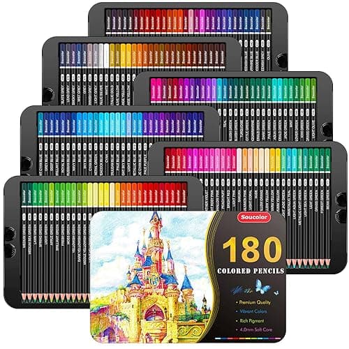 Soucolor 180-Color Artist Colored Pencils Set for Adult Coloring Books, Soft Core, Professional Numbered Art Drawing Pencils for Sketching Shading Blending Crafting, Gift Tin Box for Beginners Kids - Image 1