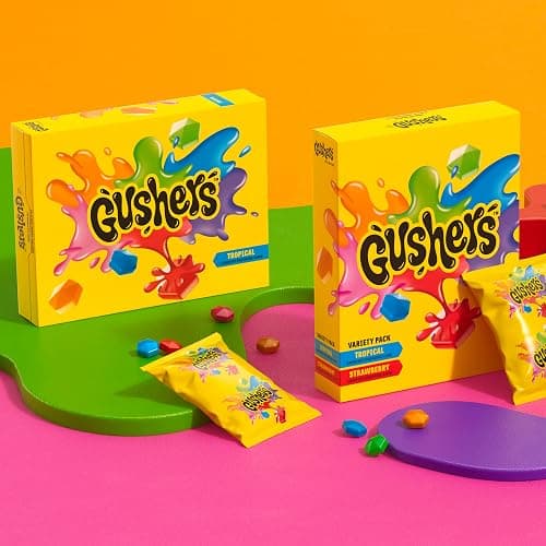 Gushers Fruit Flavored Snacks Family Pack, Tropical & Strawberry Flavors, Gluten Free Gummy Kids Snack, Bursting Juicy Center, Vitamin C Source, Individually Wrapped, Bulk Box, 20 Pouches, 16 oz Total thumbnail 7