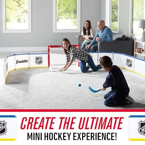 Franklin Sports Mini Hockey Rink Set - Half Rink Knee Hockey Goal, Mini Sticks, and Ball Set - Indoor Mini Hockey Rink - Official NHL Licensed White thumbnail 5