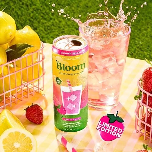 Bloom Nutrition Zero Sugar Energy Drink, Summer Splash, 12oz 12pk | 180mg natural caffeine with prebiotics, green tea extract & lychee for energy, focus and feel-good refreshment. thumbnail 3