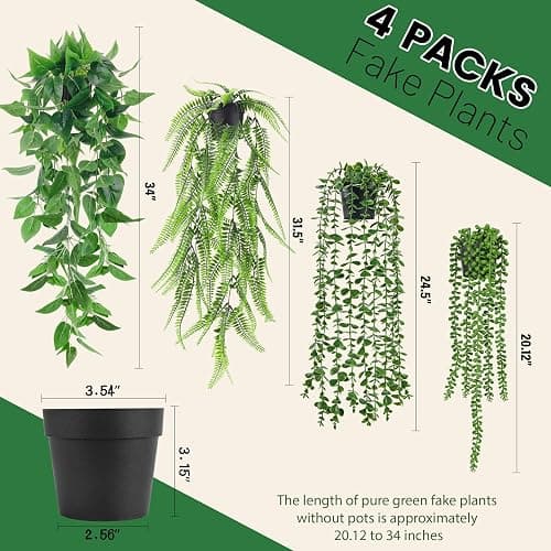 Der Rose 4Pcs Fake Plants Hanging Artificial Ivy Vine Faux Eucalyptus Hanging Plants, Boston Fern, String of Pearls for Living Room Aesthetic Bedroom Boho Kitche Wall Shelf Indoor Outdoor Decor thumbnail 2