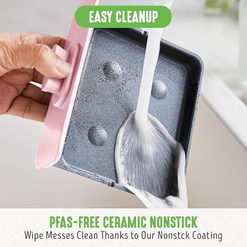 GreenLife 3-in-1 Breakfast Maker Station, Healthy Ceramic Nonstick Dual Griddles for Eggs Meat Sausage Bacon Pancakes and Breakfast Sandwiches, 2 Slice Toast Drawer, Easy-to-use Timer, Pink thumbnail 5