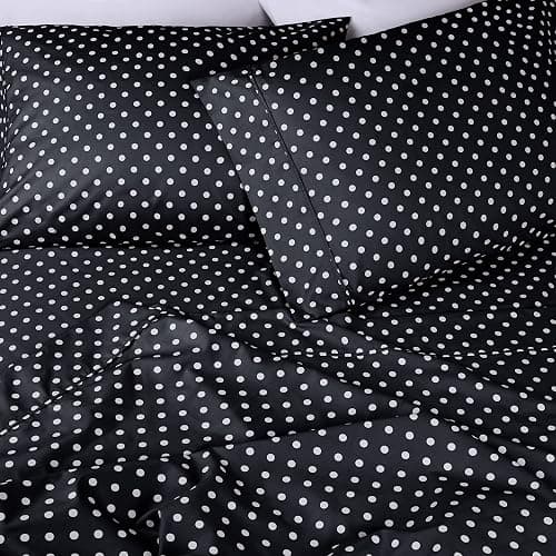 Superior Polka Dot Sheet Set, 600 Thread Count Cotton Blend Bedding Sets, Soft and Wrinkle Resistant Sheets with Deep Fitting Pockets - Full, Black thumbnail 6