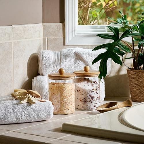 Le'raze 1 Gallon Glass Canister Set for Kitchen Counter with Airtight Bamboo Lids + Marker & Labels - of 2 Large Cookie Jars Wooden Lid, Food Storage Containers Pantry, Flour, Sugar, Pasta, Candy, thumbnail 5