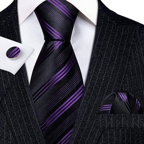 Barry.Wang Man Stripe Ties Set Silk Woven Pocket Square Necktie Cufflinks Formal Party Business thumbnail 5