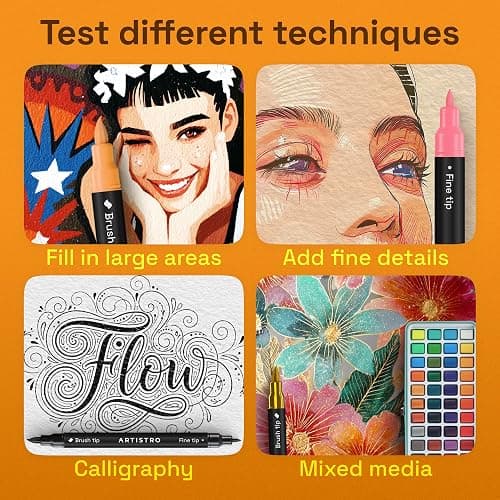 ARTISTRO 36 Acrylic Paint Markers - Paint Pens for Drawing, Brush + Fine Tips - For Fabric, Rock, Glass, Wood, DIY, Eggs - Art & Craft Supplies for Adults, Teens, Kids - Easter Basket Stuffers thumbnail 5