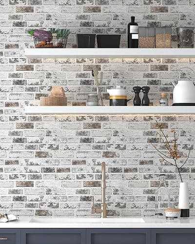 Brick Wallpaper Peel and Stick Wallpaper 17.3"x393" Grey and White 3D Brick Wallpapers Self Adhesive Vintage Wall Paper Removable Textured Contact Paper for Fireplace Kitchen Home Decoration Vinyl thumbnail 6