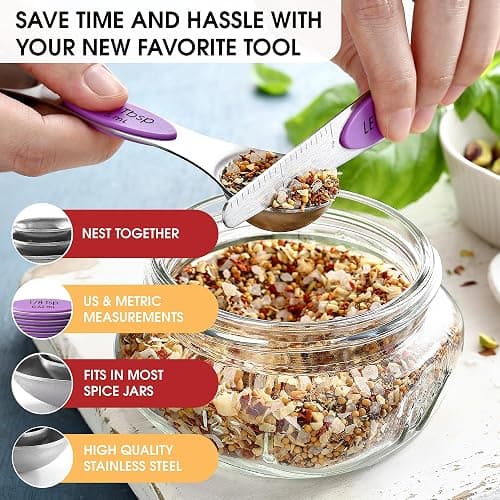Spring Chef Stainless Steel Magnetic Measuring Spoons Set of 8 with Leveler, Nesting Metal Teaspoon & Tablespoon Measuring Spoons for Food, Heavy Duty Kitchen Gadgets for Baking & Cooking - Orchid thumbnail 6