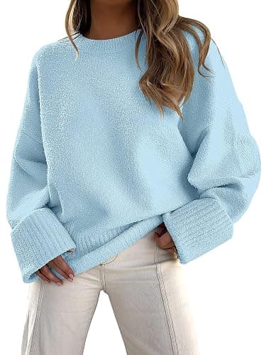 ANRABESS Women's Oversized Crewneck Long Sleeve Fuzzy Knit Casual Chunky Warm 2025 Fall Pullover Sweaters Top Trendy Outfits - Image 1